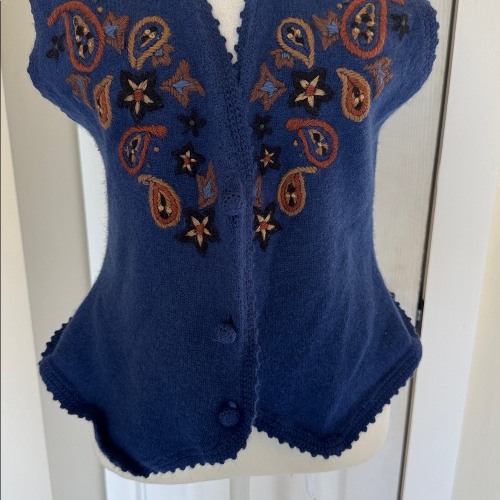 Vintage Sweater Vest Womens Small Koret Embroidered Boho Wool Angora Blue - Picture 4 of 8